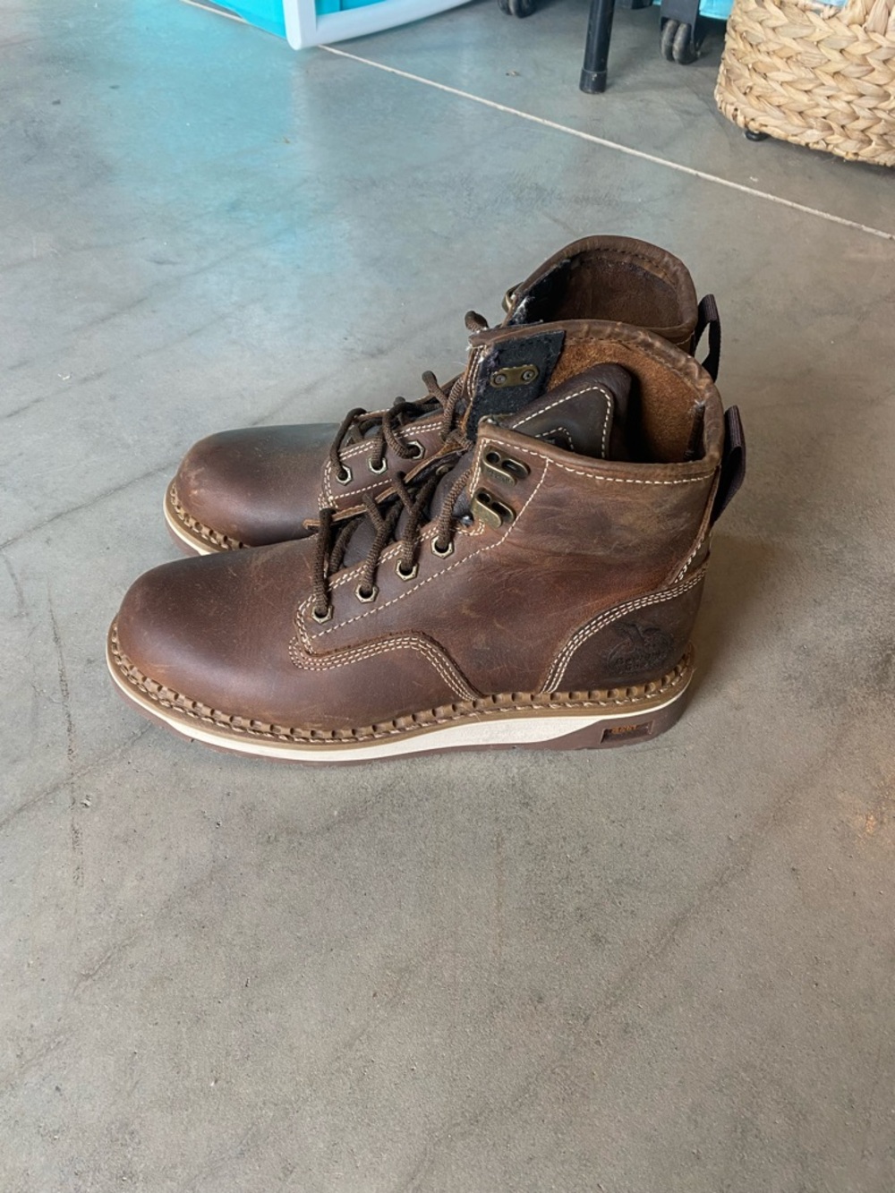 Woman’s 6” Georgia Boot Amp LT Brown Leather Work Boots with Lace-Up Closure
